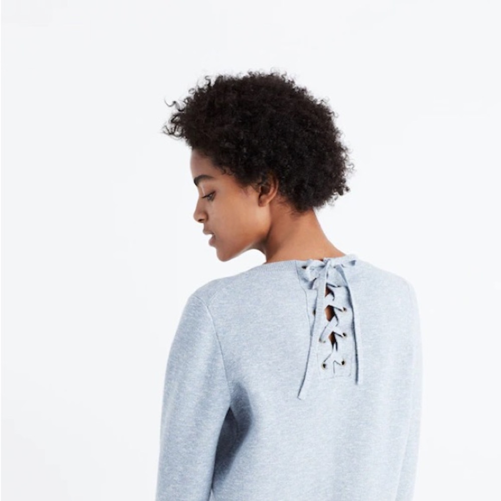 Madewell Marled Denim Lace-Up Back Sweatshirt